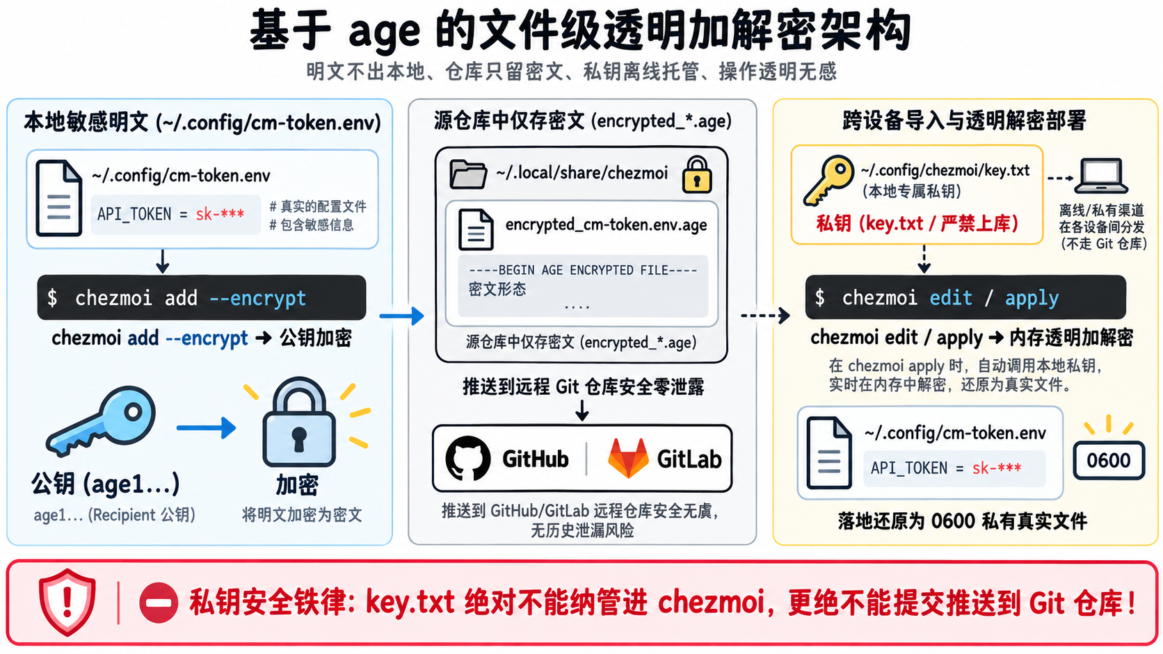 基于 age 工具的 chezmoi 文件级透明加密治理模型