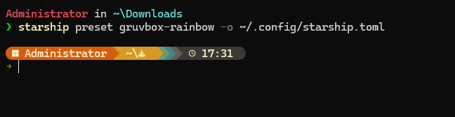 应用 gruvbox-rainbow 预设主题后的提示符效果